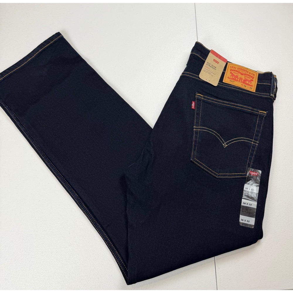 NWT Levis 513 Slim Straight Jeans Mens 36x32 Dark Indigo Blue Stretch Denim New